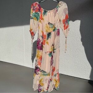 Trina Turk Cattleya Pink Floral Silk Off Shoulder Dress